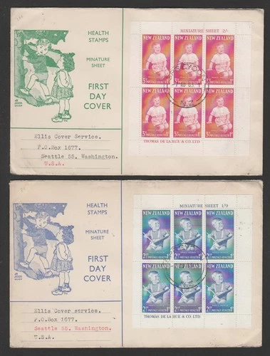 New Zealand 1963 Health minisheets on 2 FDC - Children