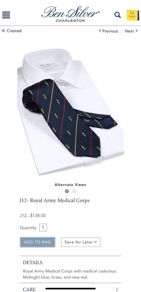 Corbata de seda Ben Silver Charleston London Royal Army Medical Corps 3 1/4X57 Foto 4 de 4