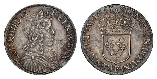 FRANCE. Louis XIV 1651-F AR 1/2 Ecu. NGC MS61 Jean Warin Angers Gad-169