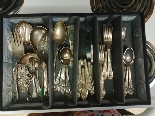 Sterling Silver Flatware Rose Point by Wallace, 56 Pieces, total: 60.2 ounce