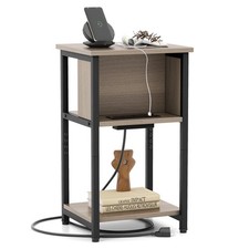 Nightstand 3-Tier End Table with Charging Station USB Ports Power Outlets