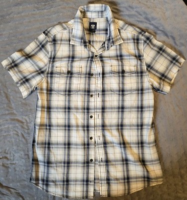 Route 66 Men's Size Medium Blue/White Plaid Flannel Button Up Shirt Short-Sleeve