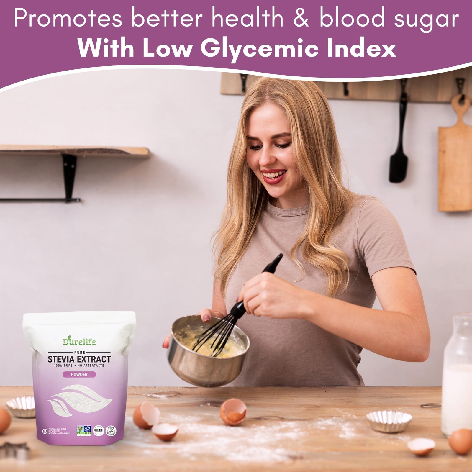 Durelife 100% Pure stevia extract sweetener 8 oz | No Erythritol NON-GMO Proj...