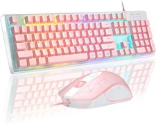 RGB Wireless Gaming Keyboard  Mouse Combo - Ergonomic 104-Key Pink Design