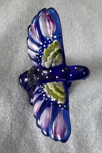 Fenton Hand Painted Signed Cobalt Blue Glass Hummingbird Bird Figurine Powell