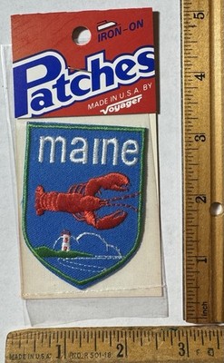 Vintage Maine Iron On Patch Voyager Travel Souvenir Lobster Lighthouse