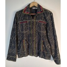 Chicos Black Embroidered Denim Zip Front Jacket Size 0