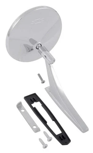 1963-72 Chevrolet Chrome Bow Tie Outer Door Mirror; with Mounting Hardware