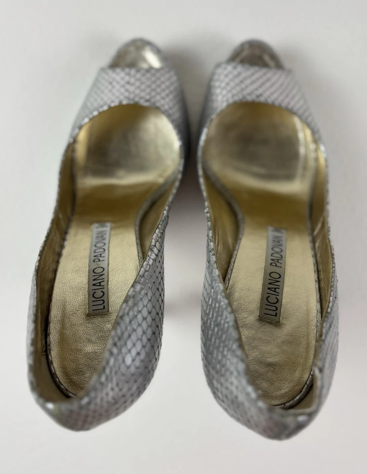 Scarpe décolleté open toe argento trama pitone Luciano Padovan - Made In Italy - Immagine 3 di 4