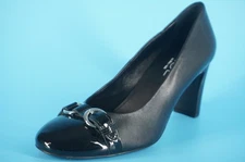 AGL Irena Black Leather Cap Toe Black Pumps SZ 39.5 Formal Ring Buckle New $440