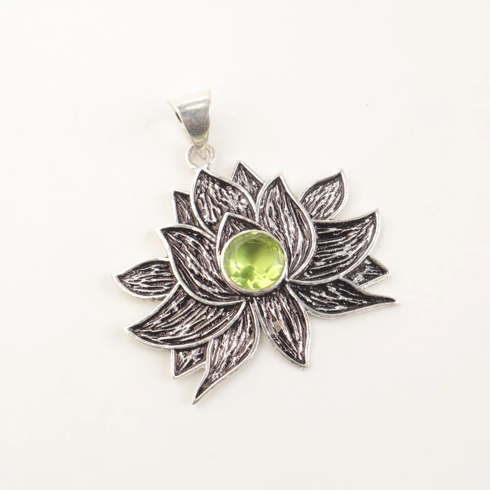 Peridot Gemstone 925 Solid Silver Pendant 1.71" Jewelry For Valentine's Day Gift - Image 4 of 4