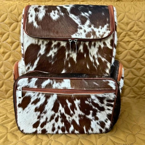 Cowhide Leather Backpack Hair On Hide Travel Rucksack Laptop School Bag