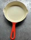 GRISWOLD CAST IRON RED & CREAM ENAMELED #3 SKILLET FRYING PAN VTG 6.5" 709 NICE