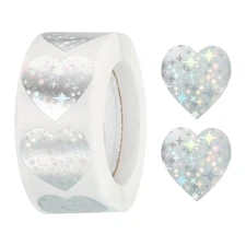 Heart Shaped Sticker 1" Self-Adhesive Love Label Star Silver 500 Pcs