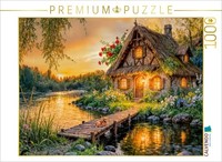Calvendo Puzzle Late Summer Cottage By The River With A Dog On The Bridge | 1000