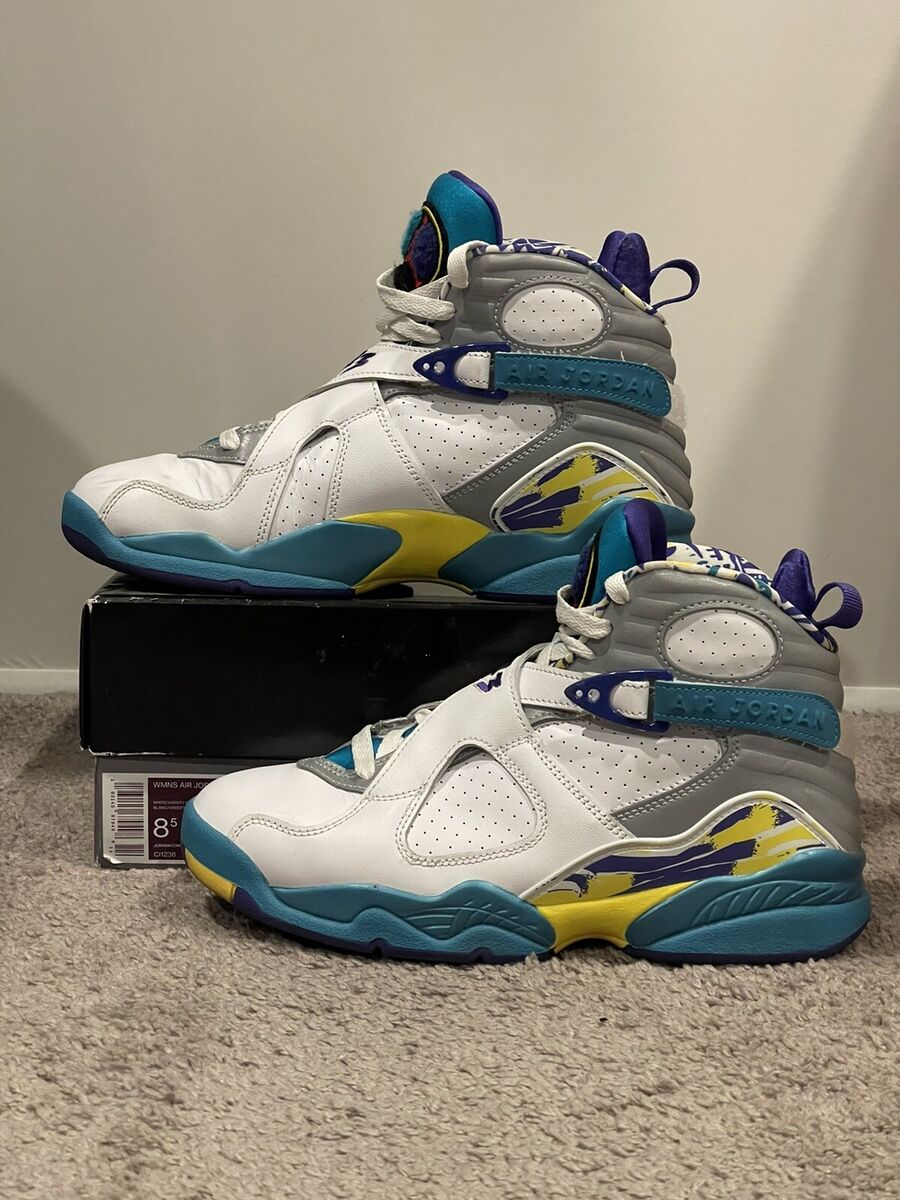 Nike Air Jordan 8 Retro White Aqua Women's Size 8.5 Men's 7 Nike Air Jordan 8 Retro White Aqua Women's Size 8.5 Men's 7