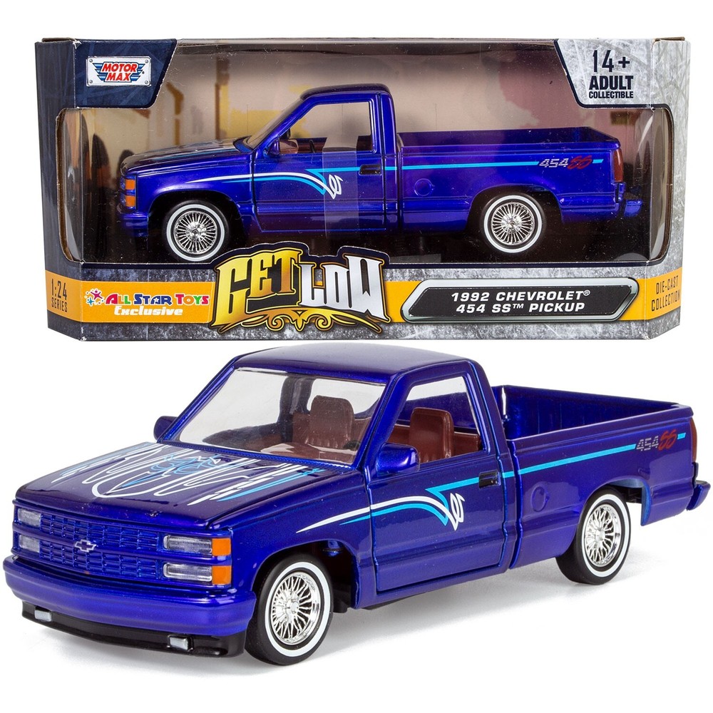 1992 Chevy C1500 454SS Lowrider Truck Blue 1/24 Diecast Model GET LOW
