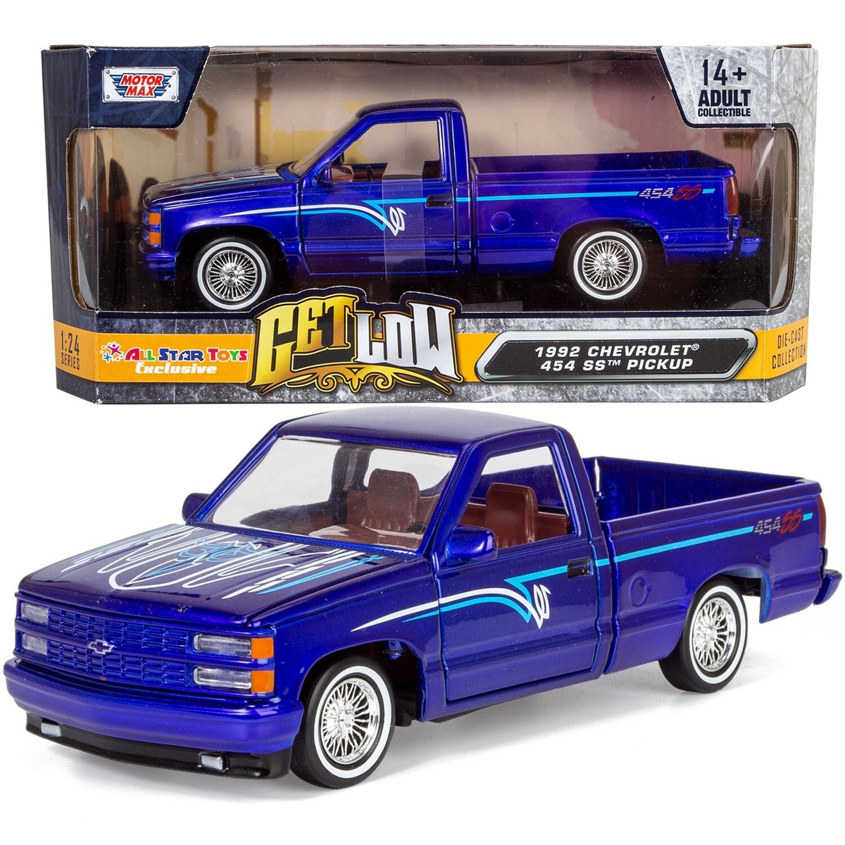 スナップオン CHEVY PICKUP PULLBACK ジオラマ付きミニカー 1992 CHEVROLET C1500 454SS PICKUP CHEVY LOWRIDER TRUCK BLUE