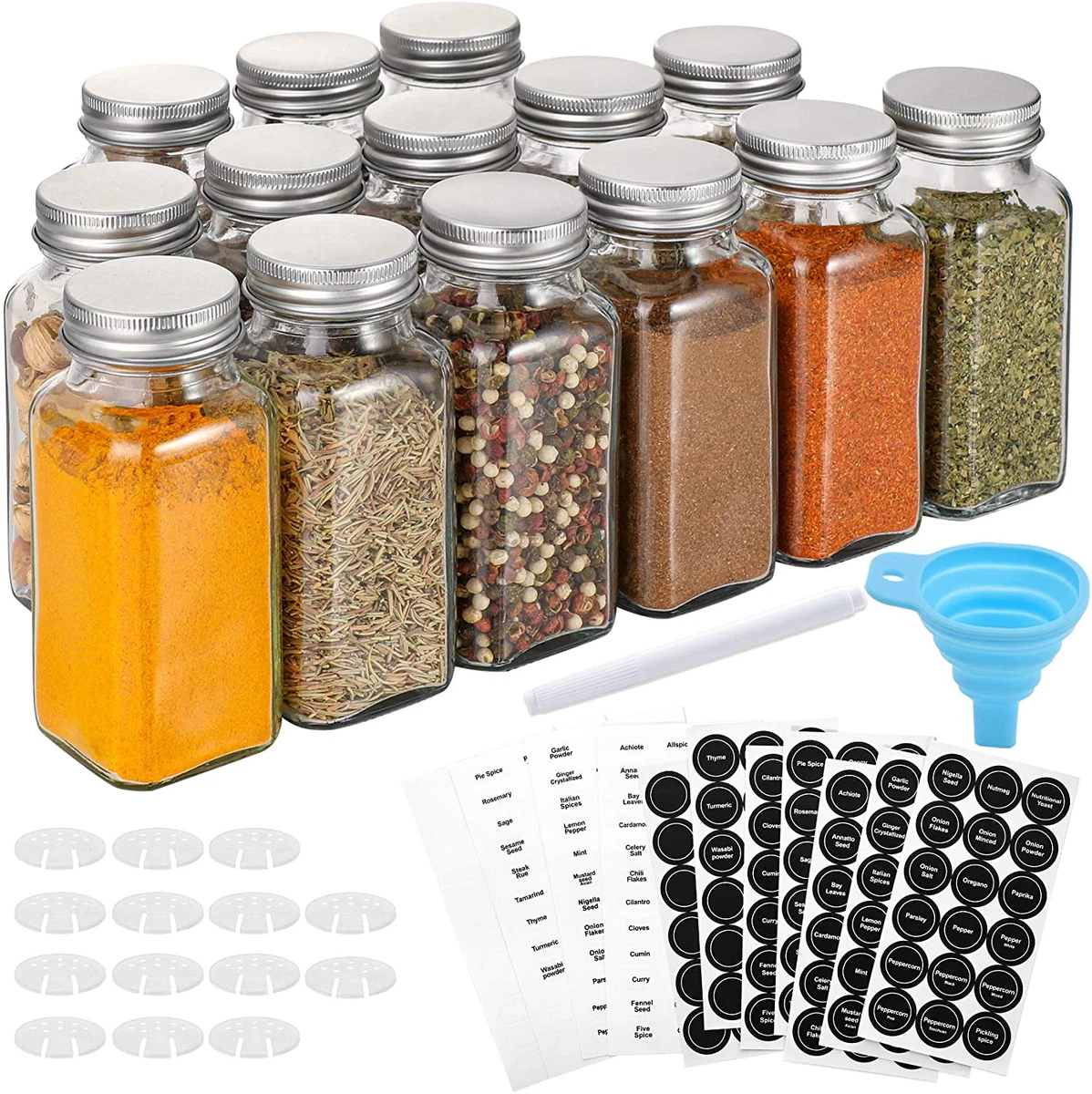 Aozita 14 Pcs Glass Spice Jars with Spice Labels - 6Oz Empty