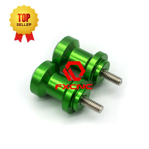 FXCNC Green Bobbin Spools Swingarm Paddock Stand Frame Sliders 8 mm Motorcycle - Foto 2 di 10