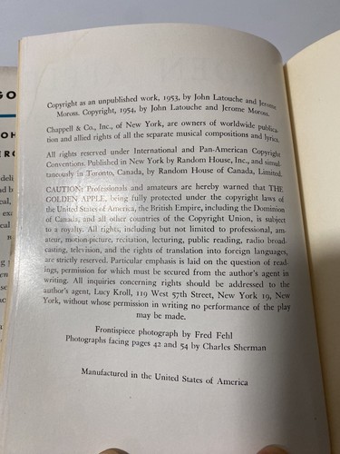 The Golden Apple Hardcover 1954 John Latouche Theater Book Random House - Picture 9 of 9