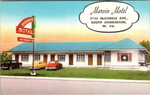 SOUTH CHARLESTON, WEST VIRGINIA - MARVIN MOTEL - ALTE LEINEN-POSTKARTE - Bild 1 von 2