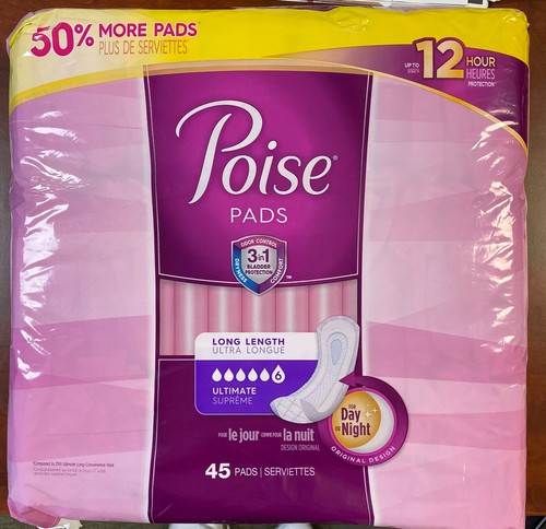 Poise Ultimate Supreme Saugfähigkeit Inkontinenzeinlagen, lange Länge, 45 Einlagen - Bild 1 von 6