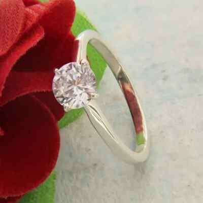 4Ct Round Cut Real Moissanite Solitaire Engagement Ring 14K White Gold Plated