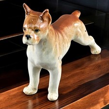 VTG Boxer Dog Figurine Brown Cream Male Glazed Hand Painted Porcelain Japan 50s