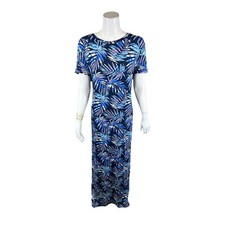AnyBody Women's Regular Drapey Knit Printed Maxi Dress Navy Palm Large Size