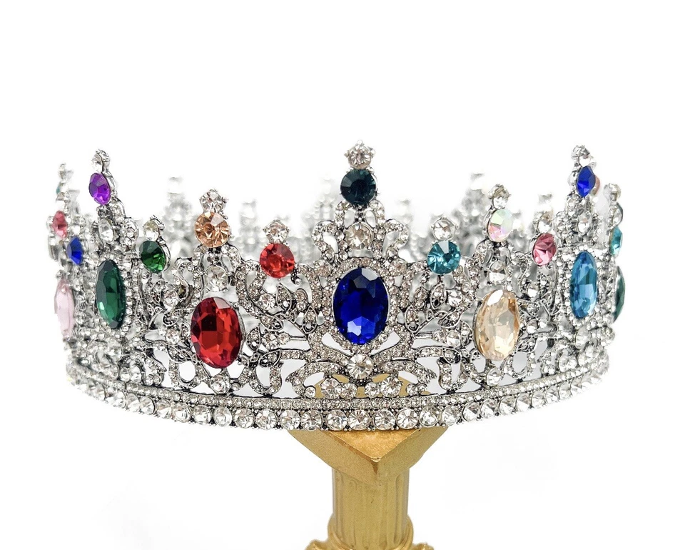 Vintage Royal Crown Rainbow Gemstone for Unisex Wedding Party Costume Masquerade - Image 2 of 4