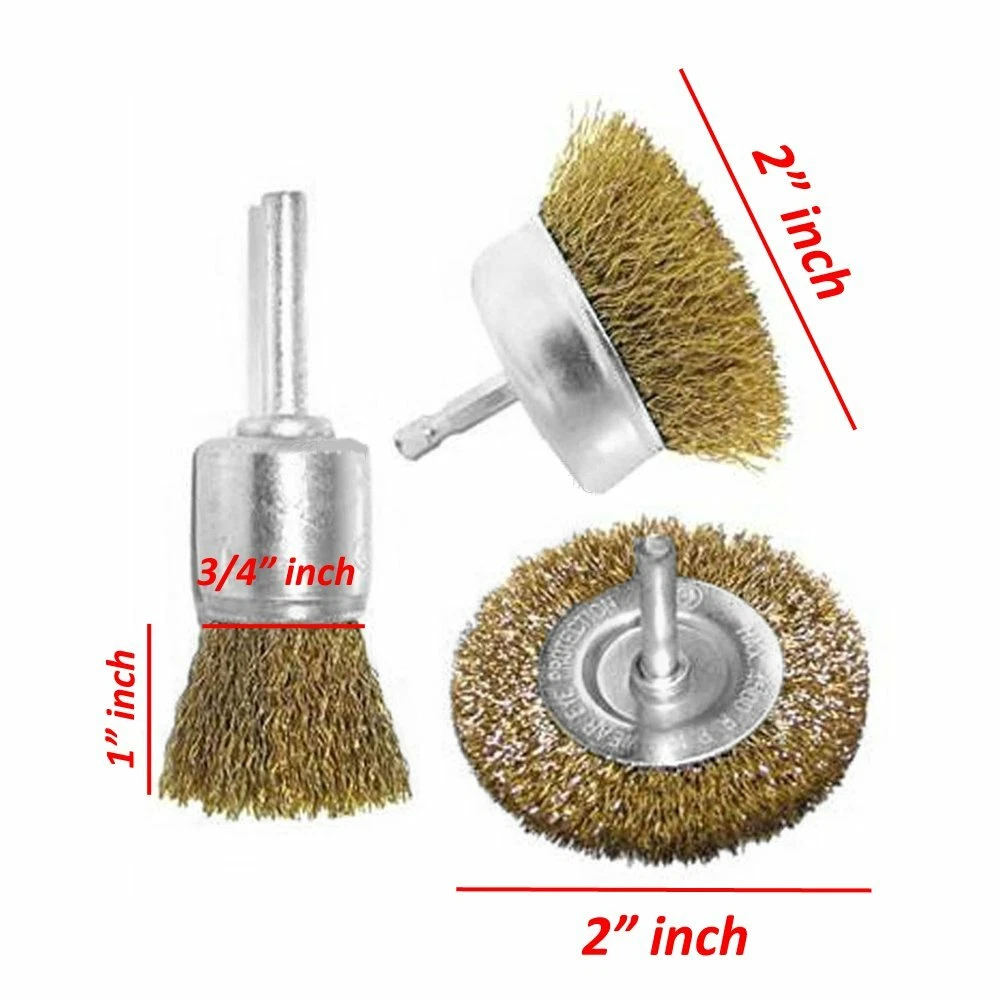 6 Pack 3 Pcs Brass Wheel Cup Wire Brush Drill Bit Set Rust Paint