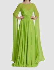 880 Badgley Mischka Women's Green Cape Sleeve Chiffon Gown Dress Size 2