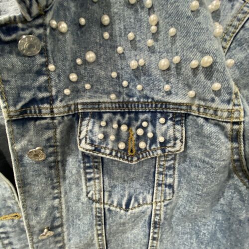 Denim Jean Jacket Pearls New Collection Women's XL Blue Button Up Waist Length - Picture 14 of 16