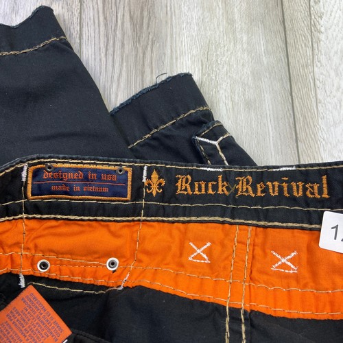 Rock Revival Shorts Mens 32 Classic Cargo Black Distressed Embroidered Men NWOT - Picture 11 of 14