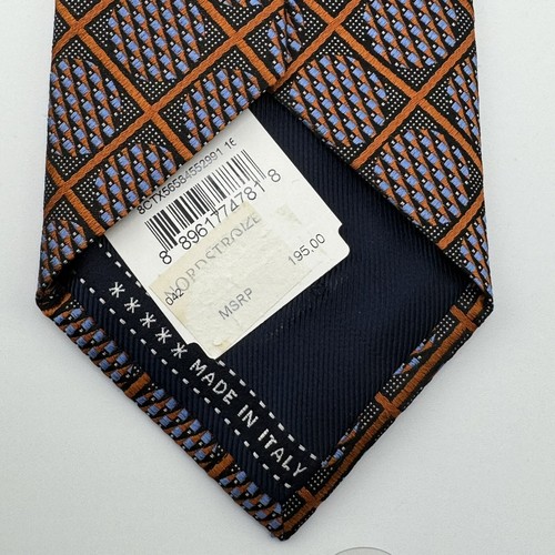 Ermenegildo Zegna 100% Silk Necktie Orange Blue Geometric Luxury Tie Italy NWT - Picture 5 of 6