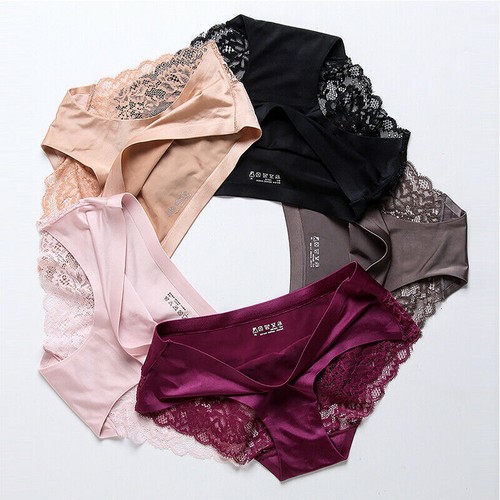 Women Seamless Underwear Sexy Lace Lingeries Knickers Ice Silk Panties Briefs - Picture 6 of 23