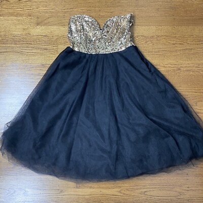 Charlotte Russe Dress M Gold Sequin Sparkly Black Tulle Prom Cocktail Party  | eBay