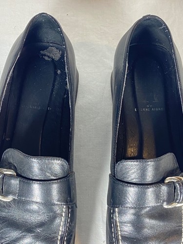 Etienne Aigner Women's Size 7W Black Leather Top Stitched Slip On Shoes, Buckle - Picture 9 of 10