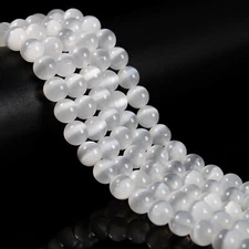 Natural Selenite Smooth Round Beads Size 6mm 8mm 10mm 12mm 16mm 18mm 15.5"Strand