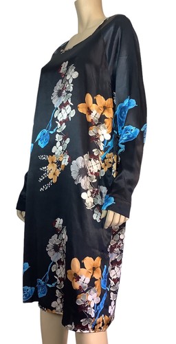 🌻YAYA WOMEN SIZE 40/12 AU FLORAL SATIN BLACK DESSIN DRESS NWT - Picture 5 of 11