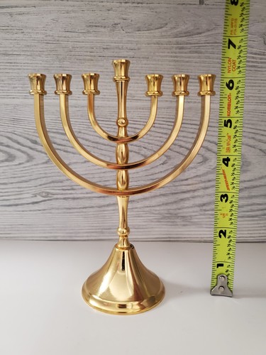 Menorah 7 rami tempio classico 6 pollici placcato oro e argento da Isreal - Foto 3 di 3