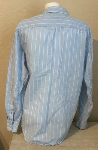 Camisa Oxford a Rayas TOMMY HILFIGER para Hombre Azul/Blanca Calce Nueva York Talla L Excelente Estado - Imagen 4 de 9