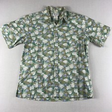 VTG Cooke Street Shirt Mens XL GREEN Floral Button Hawaiian Made In USA COTTON