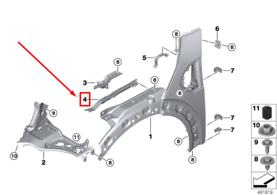 NEW MINI F60 FRONT LEFT FENDER DEFORMATION ELEMENT 41007449387 