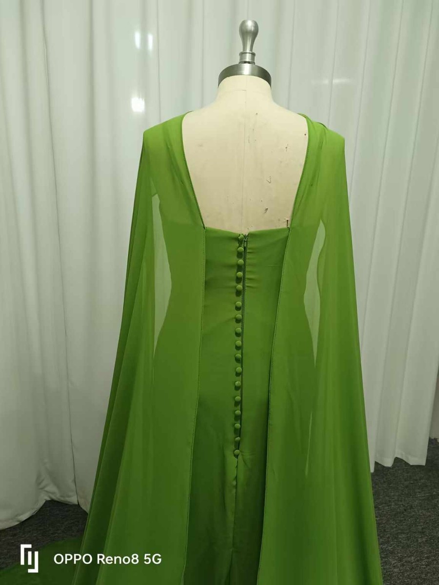 Green Chiffon Mother Of The Bride Dresses with Long Cape Train Evening Backless | eBay Green Chiffon Mother Of The Bride Dresses with Long Cape Train Evening Backless | eBay