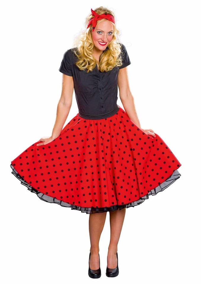 MARKENLOS Rockabilly, Tellerrock, Rock-n-Roll Rock, 50er Jahre, Polka Dots rot
