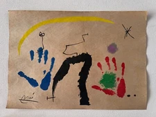 Joan Miro (Handmade) Drawing mixed media on paper signed & stamped