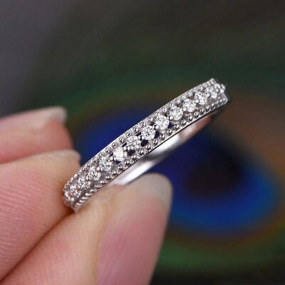 0.32 Ct Round Cut Moissanite Half Eternity Engagement Wedding Band 925 Silver
