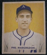 1949 Bowman #187 Phil Marchildon Rookie Card Philadelphia Athletics EX